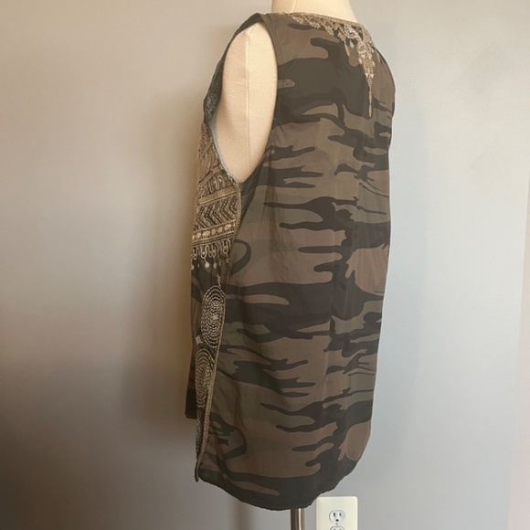 Johnny Was Terraza Camo-Print‎ Embroidered Sleeveless Cotton Shirt Tank Top - Picture 9 of 14